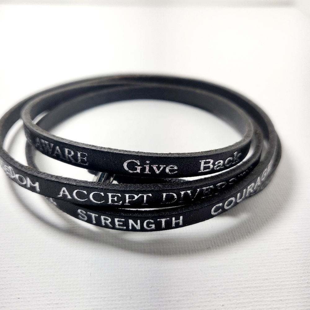Leather Bracelet - Silver Print - 20 Affirmations and Inspirations